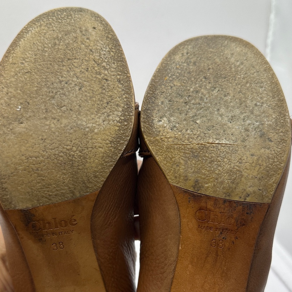 Chloe Brown Leather Loafer Heels, EU 38 US 7.5 - Picture 10 of 12